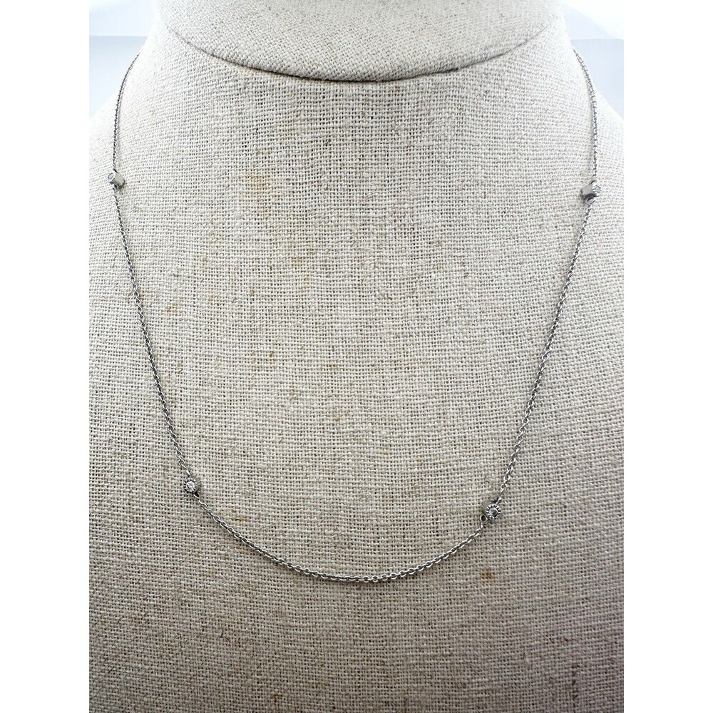 925 Sterling Silver Clear Crystal Station Necklace Bezel Set 16”